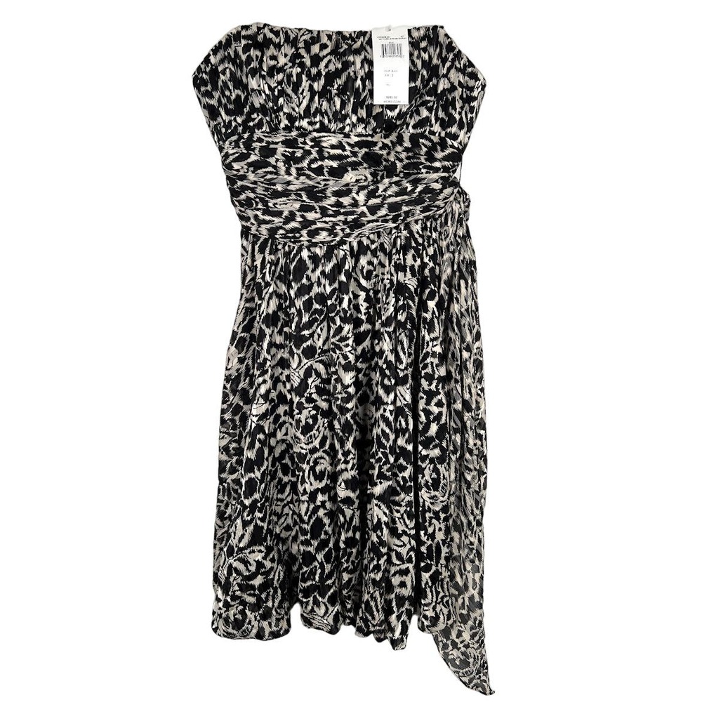 NEW! BCBG MAXAZRIA Silk Ikat Floral Strapless Mini Dress 2 Black Tie Front $260